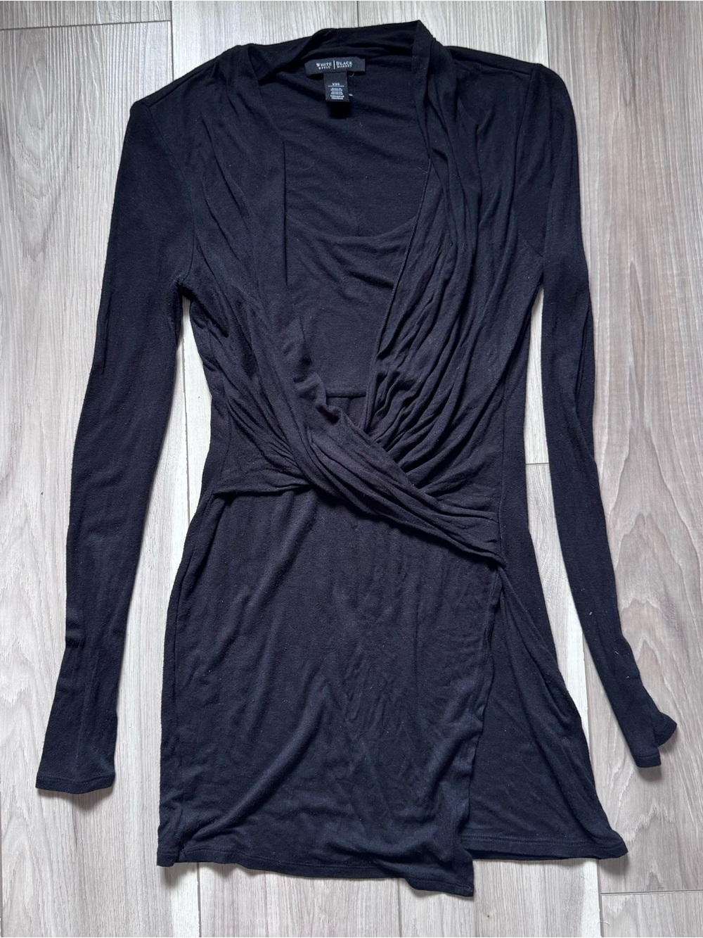 White House Black Market Black Knit long sleeve Top asymmetrical tunic - Picture 1 of 5